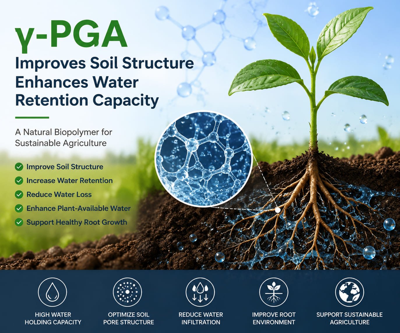 How γ-PGA Improves Soil Structure and Enhances Water Retention Capacity